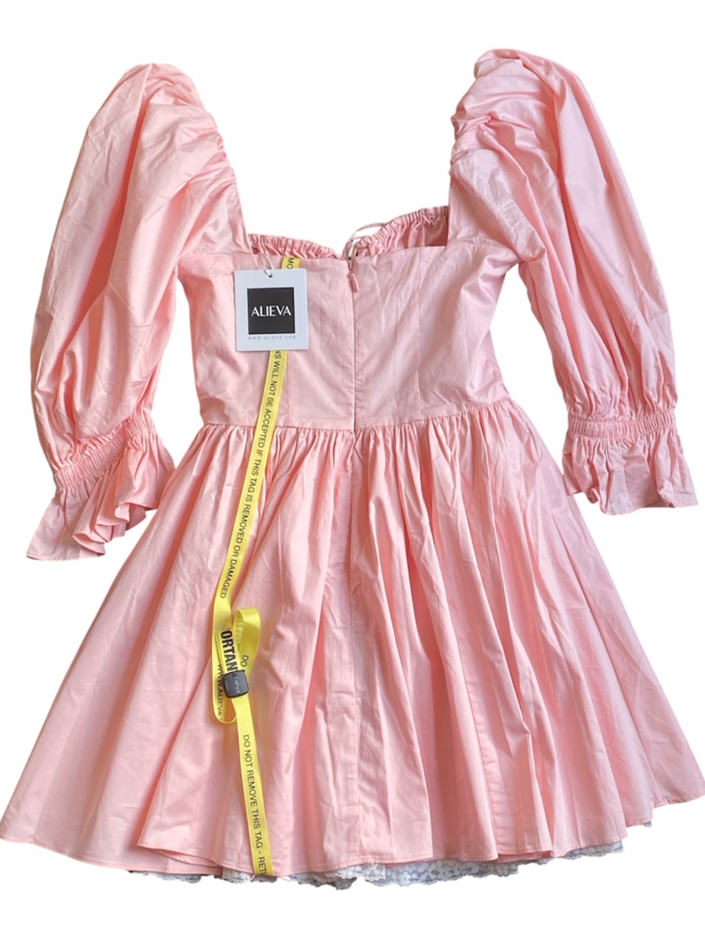 NWT Alieva Aliava Marcia Vintage Pleated Cotton Mini Dress Size XS Puff Sleeve - Picture 11 of 16